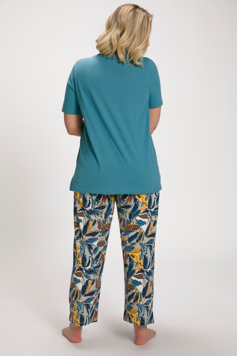 Pyjama, koristereunus, V-pääntie, lyhyet hihat