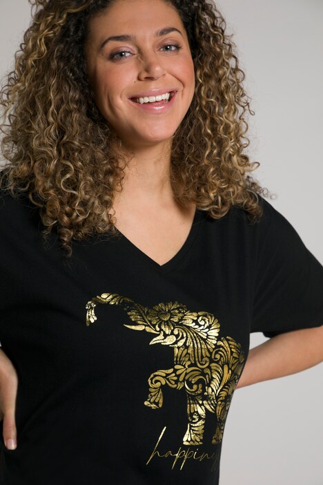 T-shirt, olifant, oversized, V-hals, korte mouwen