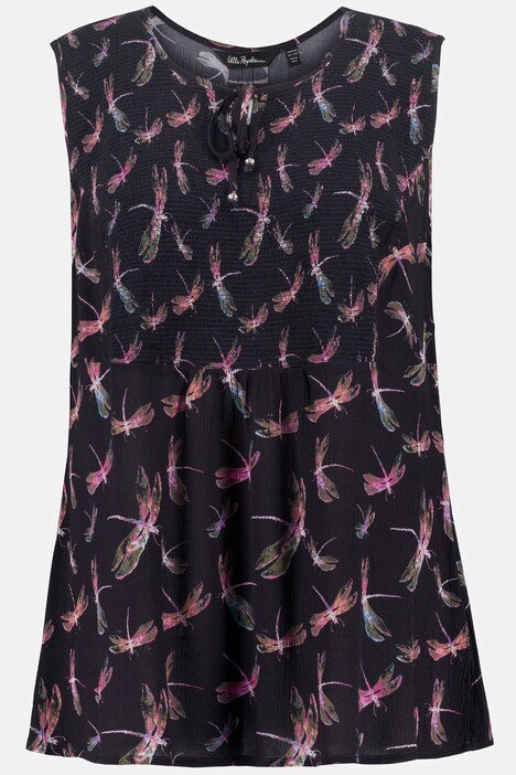 gesmokte blousetop, libelle, A-lijn, ronde hals, mouwloos