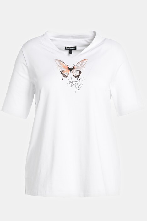 T-shirt, papillon, col calice, manches courtes