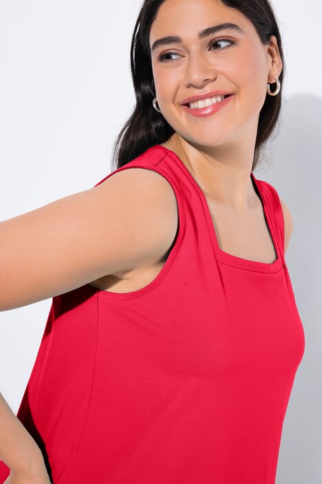 Top largo, ajuste clásico, cuello cuadrado, sin mangas