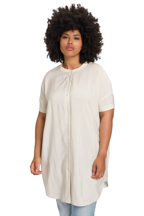 Lyocellová halenka, puntíky, oversize, kulatý výstřih, krátké rukávy