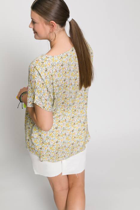 Overhemdblouse, oversized, bloemenprint, V-hals