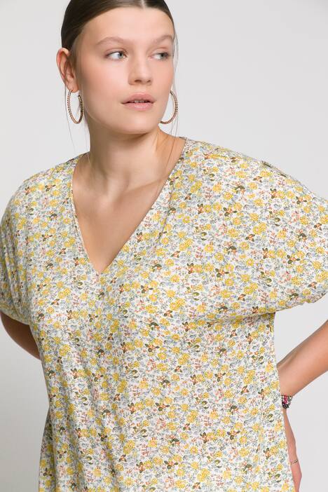 Overhemdblouse, oversized, bloemenprint, V-hals