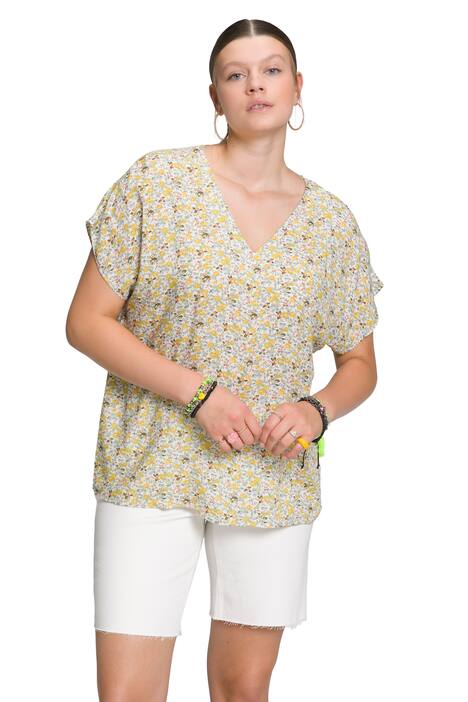 Halenkové tričko, oversize, květovaný potisk, výstřih do V