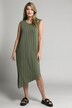 Robe midi, palmiers, silhouette A, col rond, sans manches