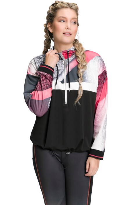 Mikina s kapucí, vzorový přechod, oversize, dlouhé rukávy