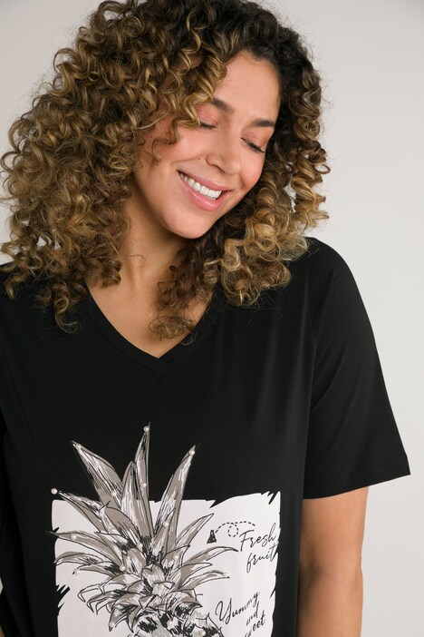 T-shirt, ananas, classic, V-hals, korte mouwen