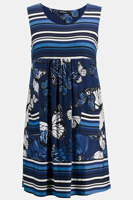 Robe midi, papillon, encolure ronde, sans manches