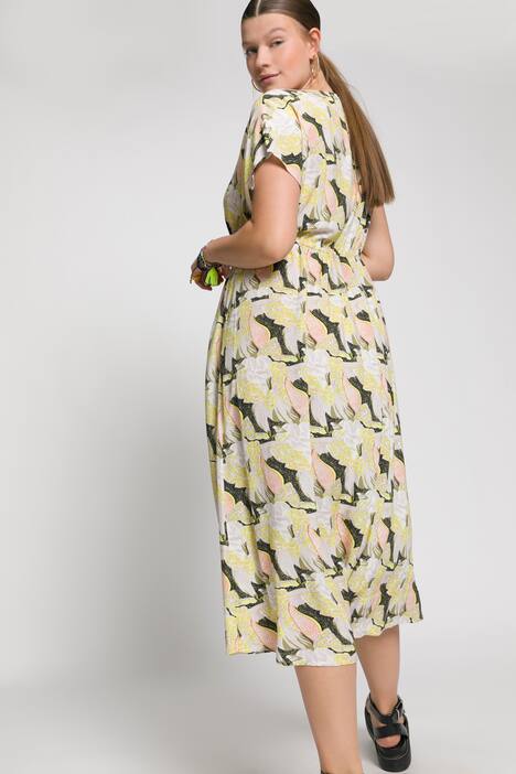 Robe, oversized, imprimé graphique, décolleté en V, cordon