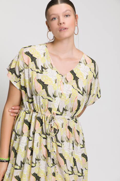 Robe, oversized, imprimé graphique, décolleté en V, cordon