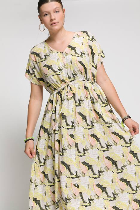 Robe, oversized, imprimé graphique, décolleté en V, cordon