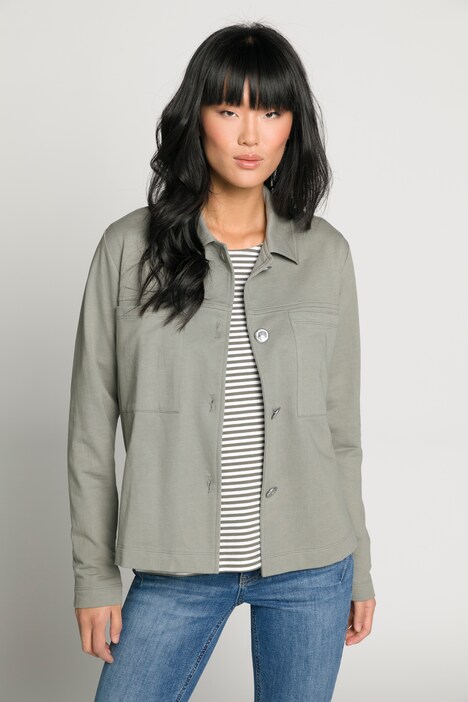 Sweat-Hemdjacke, Rückenmotiv, Hemdkragen, Langarm