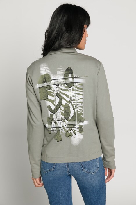 Sweat-Hemdjacke, Rückenmotiv, Hemdkragen, Langarm
