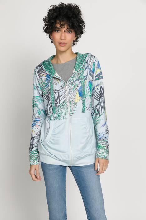 Sweatjacke, Dschungelmuster, Kapuze, Blousonform