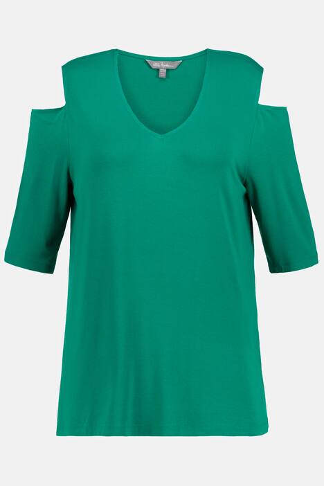 T-shirt con aperture sulle spalle, scollo a V e mezze maniche