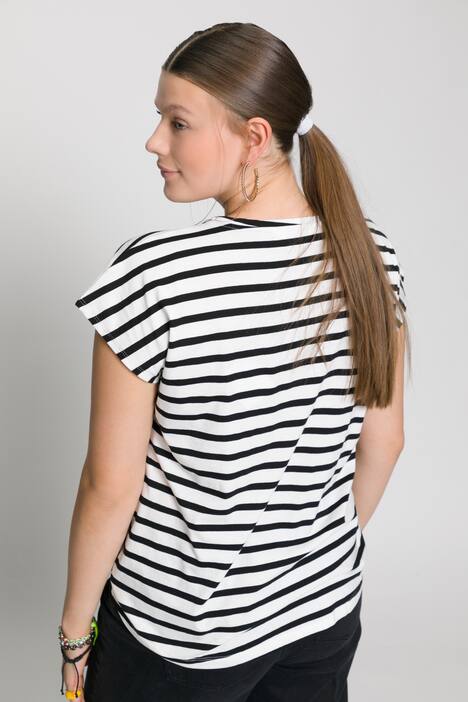 T-shirt, oversized, strepen, ronde hals, mouwloos