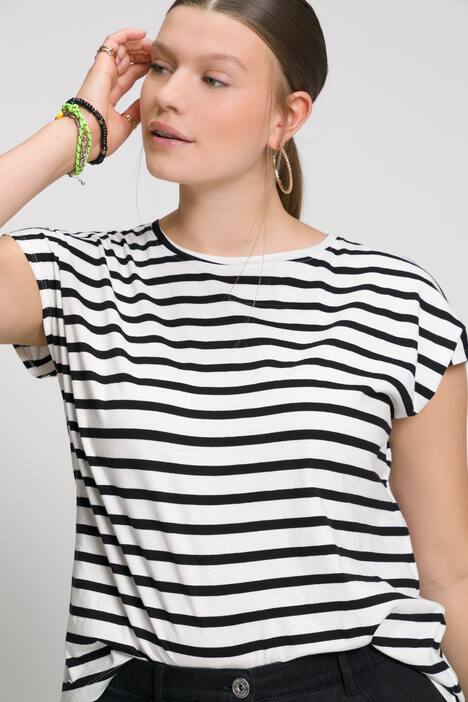 T-shirt, oversized, strepen, ronde hals, mouwloos