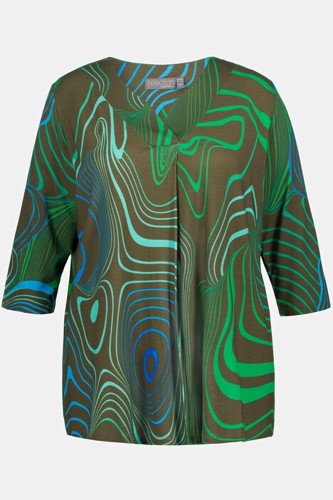 Maglia svasata con piega decorativa, scollo a V e maniche a 3/4