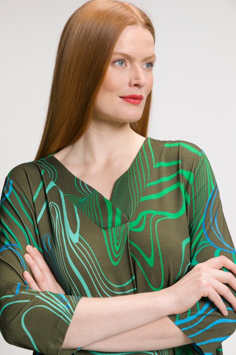 Maglia svasata con piega decorativa, scollo a V e maniche a 3/4