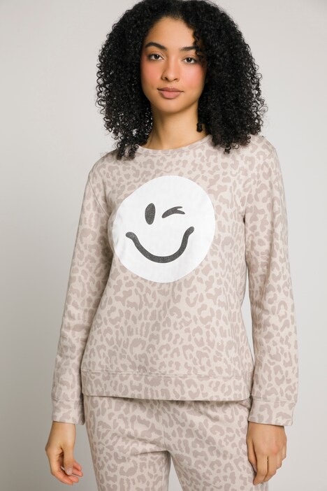 Sweatshirt, Leo Print, Smiley, Rundhals, Langarm