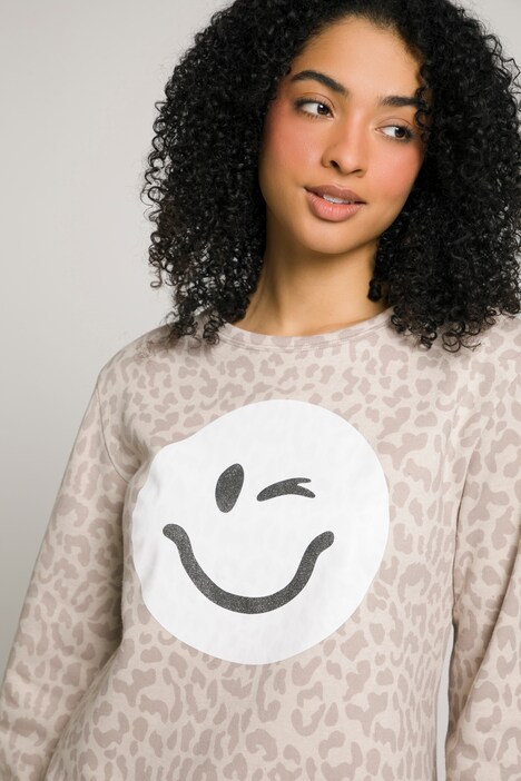 Sweatshirt, Leo Print, Smiley, Rundhals, Langarm