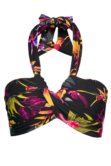 Bikiny top, tropický potisk, měkké košíčky, zavazování za krk