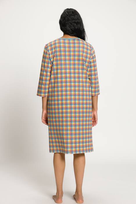 bigshirts, set van 2, geruit/uni, V-hals, 3/4-mouwen