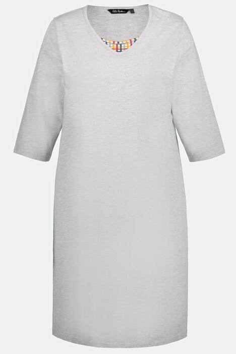 bigshirts, set van 2, geruit/uni, V-hals, 3/4-mouwen