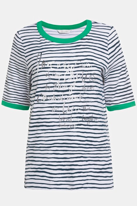 T-Shirt, Ringel, Metallic-Schrift, Rundhals, Halbarm