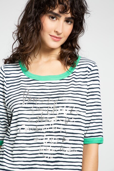 T-Shirt, Ringel, Metallic-Schrift, Rundhals, Halbarm