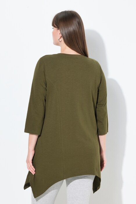 T-shirt, finition en pointe, col en V, manches 3/4, coton bio