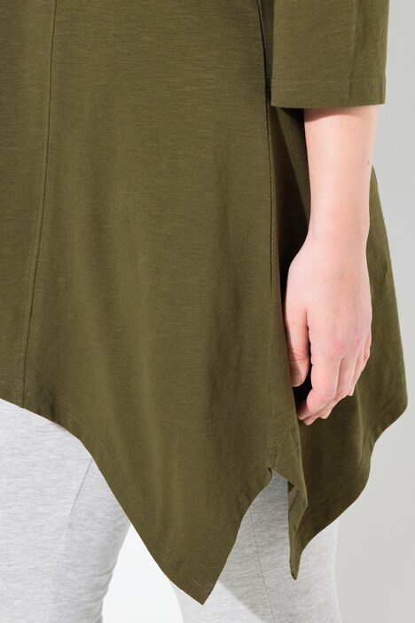 T-shirt, finition en pointe, col en V, manches 3/4, coton bio