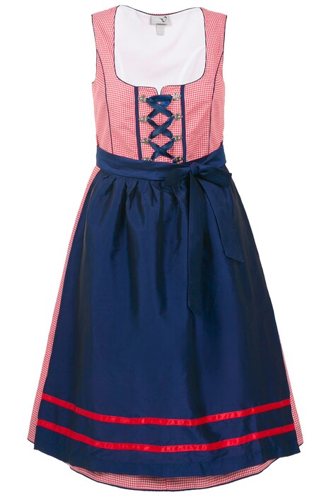 Dirndl, kostkovaný vzor, šněrování, hranatý výstřih, bez rukávů