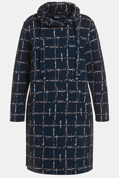 Robe sweat, carreaux, col montant, manches longues
