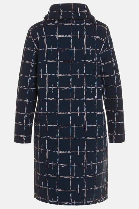 Robe sweat, carreaux, col montant, manches longues