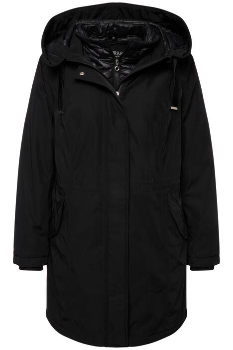 Funkční parka, prošívaná vsadka, dvoucestný zip, kapuce