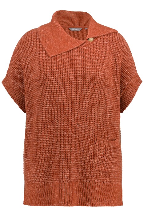 Svetr, melírovaný, struktura, oversize, límeček, krátké rukávy