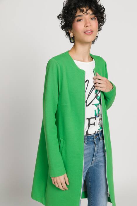 Jacke, lange Form, Rundhals, Reißverschluss