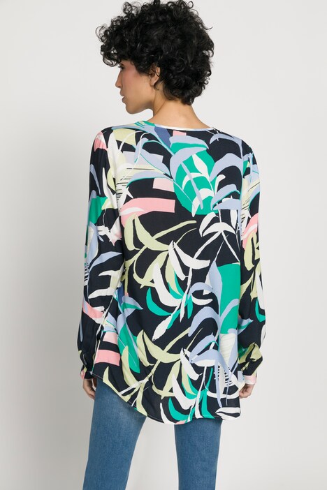 Bluse, floraler Druck, Tunika-Ausschnitt, Langarm