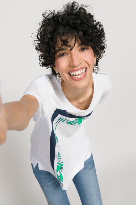 T-Shirt, Streifen, Boxy-Form, Rundhals, Halbarm