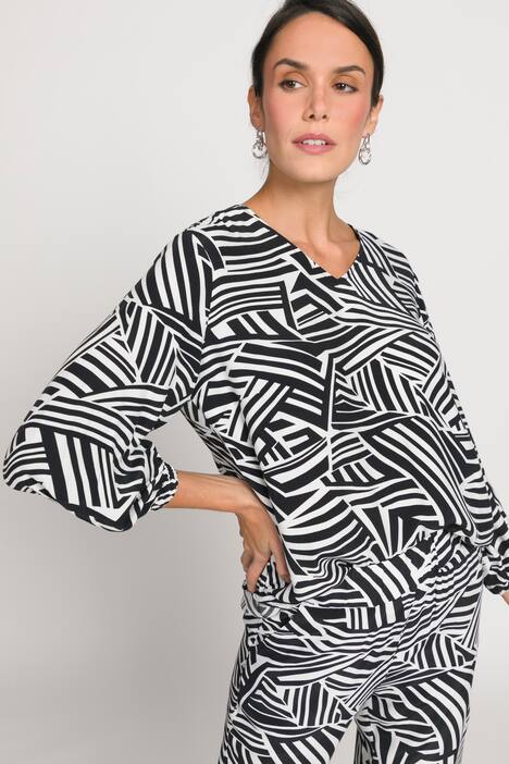 Bluse, Identity, Zebramuster, V-Ausschnitt, Langarm