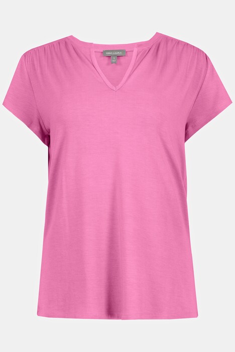 T-Shirt, gekräuselte Schulter, Tunika-Ausschnitt, Halbarm