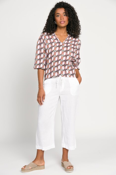 Leinen-Culotte Identity, weites Bein, breiter Bund, Bindeband