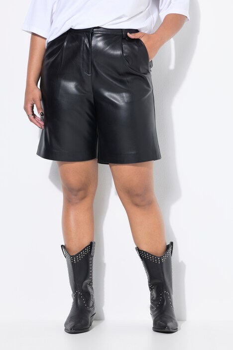 fake leren korte broek, high waist, wijde pijpen