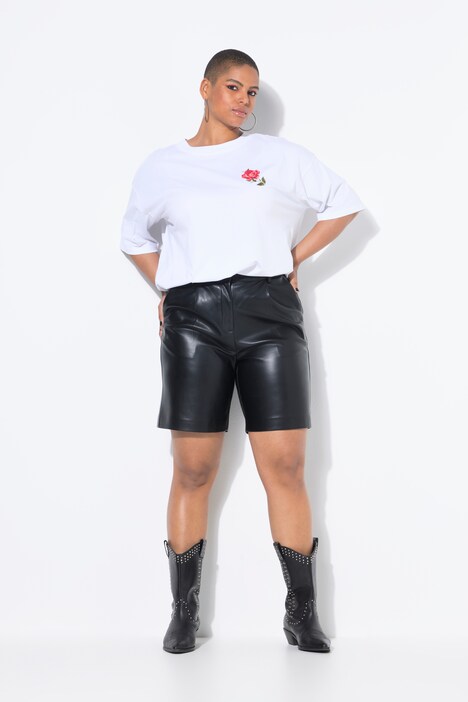 fake leren korte broek, high waist, wijde pijpen