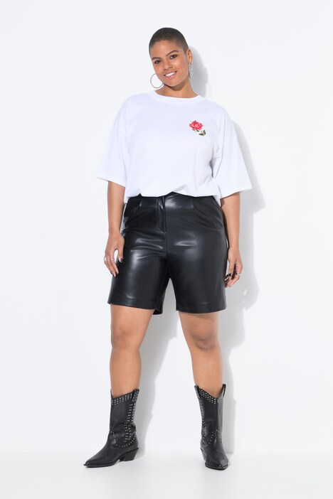 fake leren korte broek, high waist, wijde pijpen