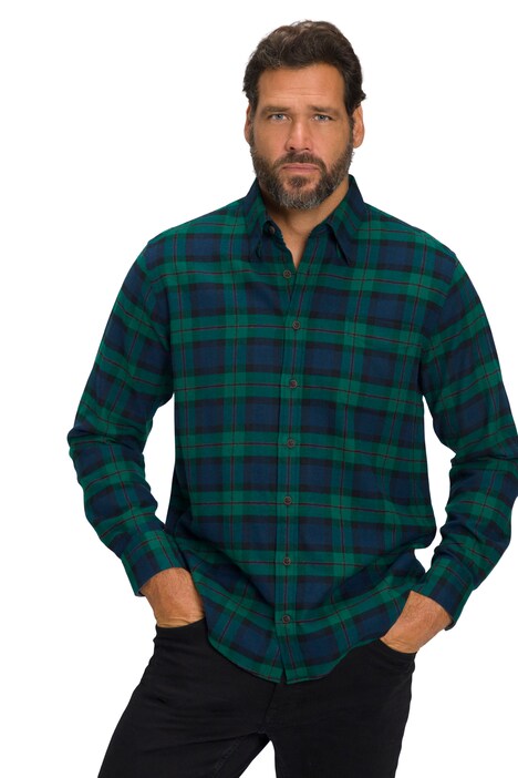 Kostkovaná košile, dlouhé rukávy, límeček se skrytými knoflíky, Modern střih, do 8XL