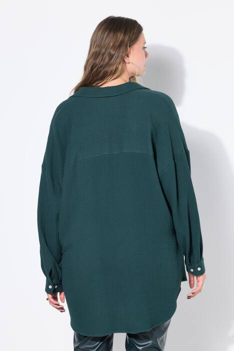Mousseline blouse, oversized, overhemdkraag, lange mouwen