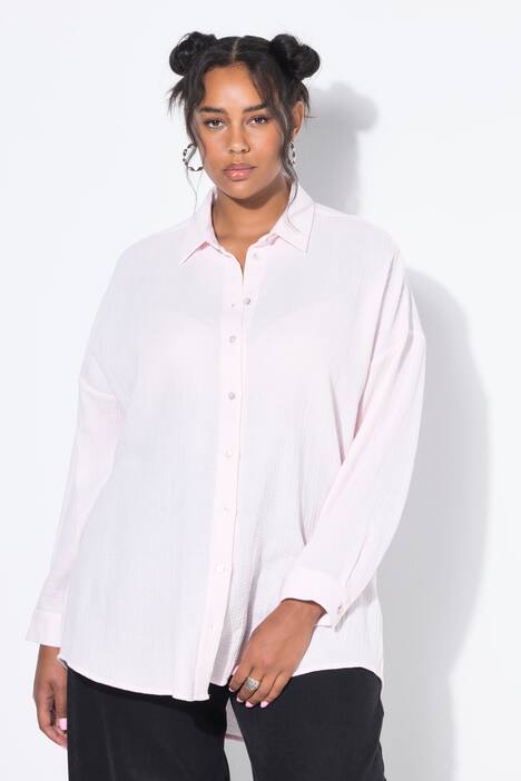 Mousseline blouse, oversized, overhemdkraag, lange mouwen